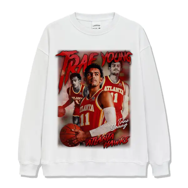 Trae Young Sweatshirt NBA 2024 – Red Brush Script Collage
