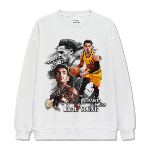 Trae Young Sweatshirt NBA 2024 – Grey Portraits, Yellow Jersey