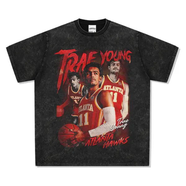 Trae Young Tee NBA 2024 – Red Brush Script Collage