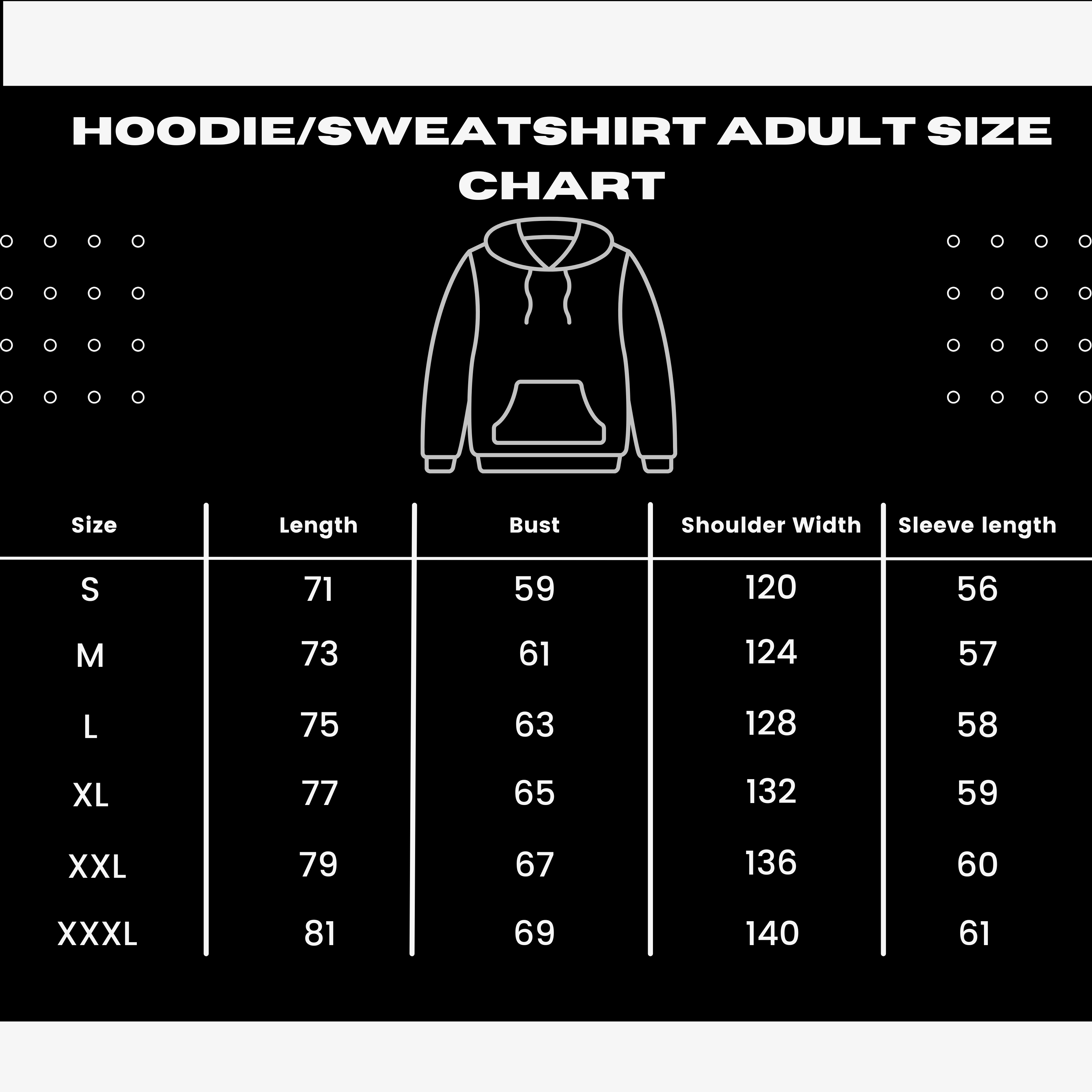 6ix Merchandise tee size chart